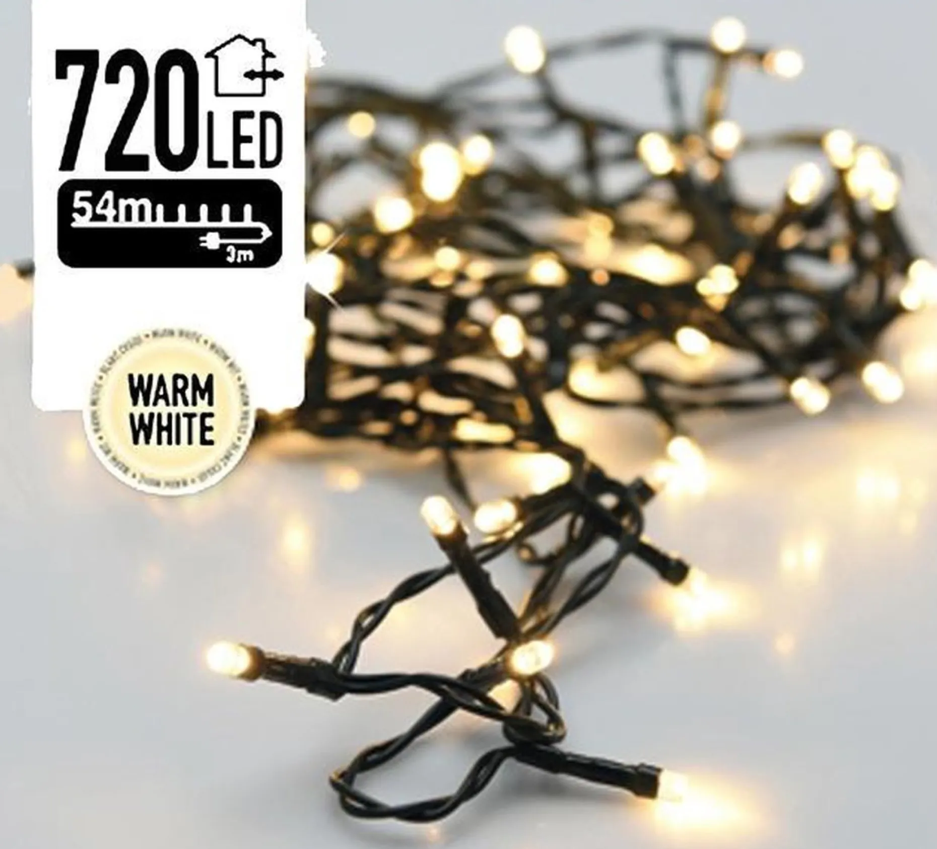 Merkloos Kerstboomverlichting^54 Meter Ledverlichting / Ledsnoer Met 720 Led's Warm/Wit | Voor Binnen En Buiten