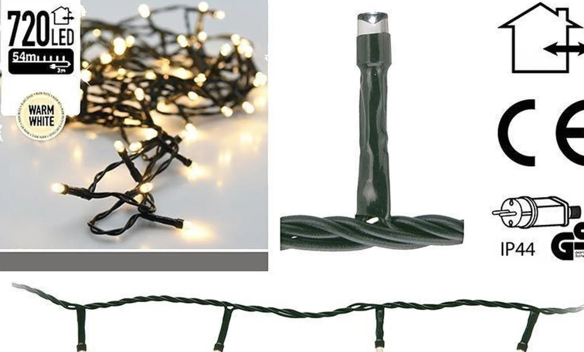 Merkloos Kerstboomverlichting^54 Meter Ledverlichting / Ledsnoer Met 720 Led's Warm/Wit | Voor Binnen En Buiten
