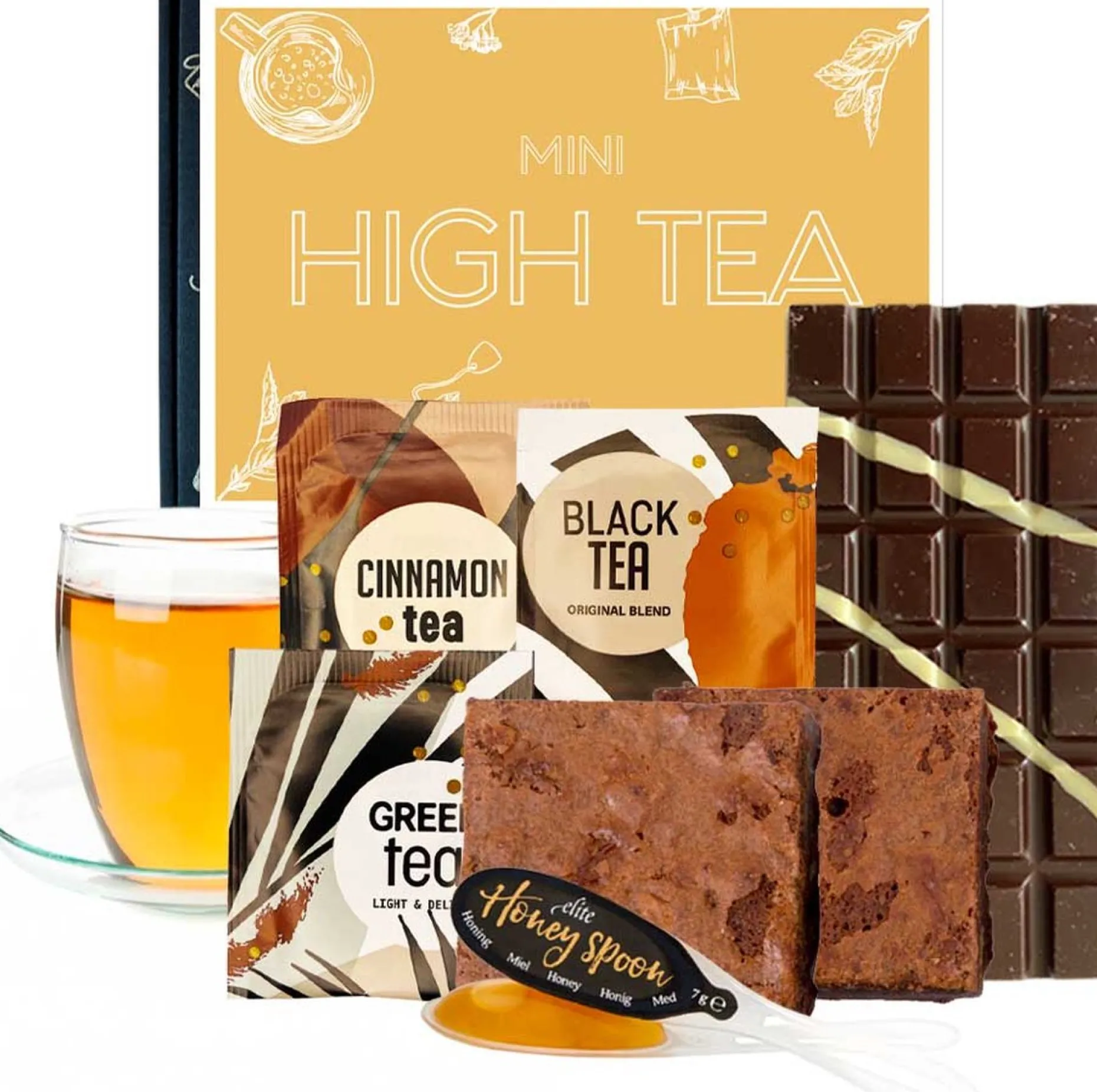 Cadeaumakers Kerstpakketten^Mini High Tea Pakket Cadeau | Theepakket Cadeau | Brievenbus Cadeau | Thee Brievenbuspakket | Met Brownies