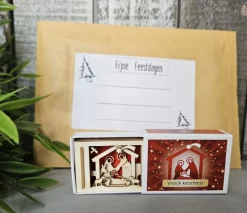 ’merkloos’ Mini Houten Kerststal In Doosje Inclusief Envelop, Originele Wenskaart Kerst, Cadeau Idee Kerst Flash Sale