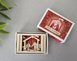 ’merkloos’ Mini Houten Kerststal In Doosje Inclusief Envelop, Originele Wenskaart Kerst, Cadeau Idee Kerst Flash Sale