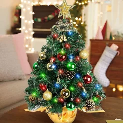 Selwo Kunstkerstbomen^Mini-Kerstboom, 45 Cm, Mini-Kerstboom Voor Tafel, Miniatuur, Mini-Kerstboom Met Led-Lichtsnoer, Kunstkerstboom, Kleine Kerstdecoratie
