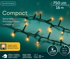 Lumineo Kerstlichtsnoeren^16M Led Compact Kerstverlichting - Steady - 750 Lampjes - Goud - Dimbaar
