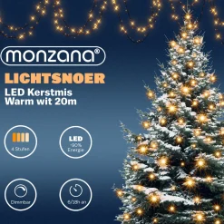 Monzana Kerstlichtsnoeren^ Lichtsnoer 200 Leds – Afstandsbediening Timer – Warm Wit