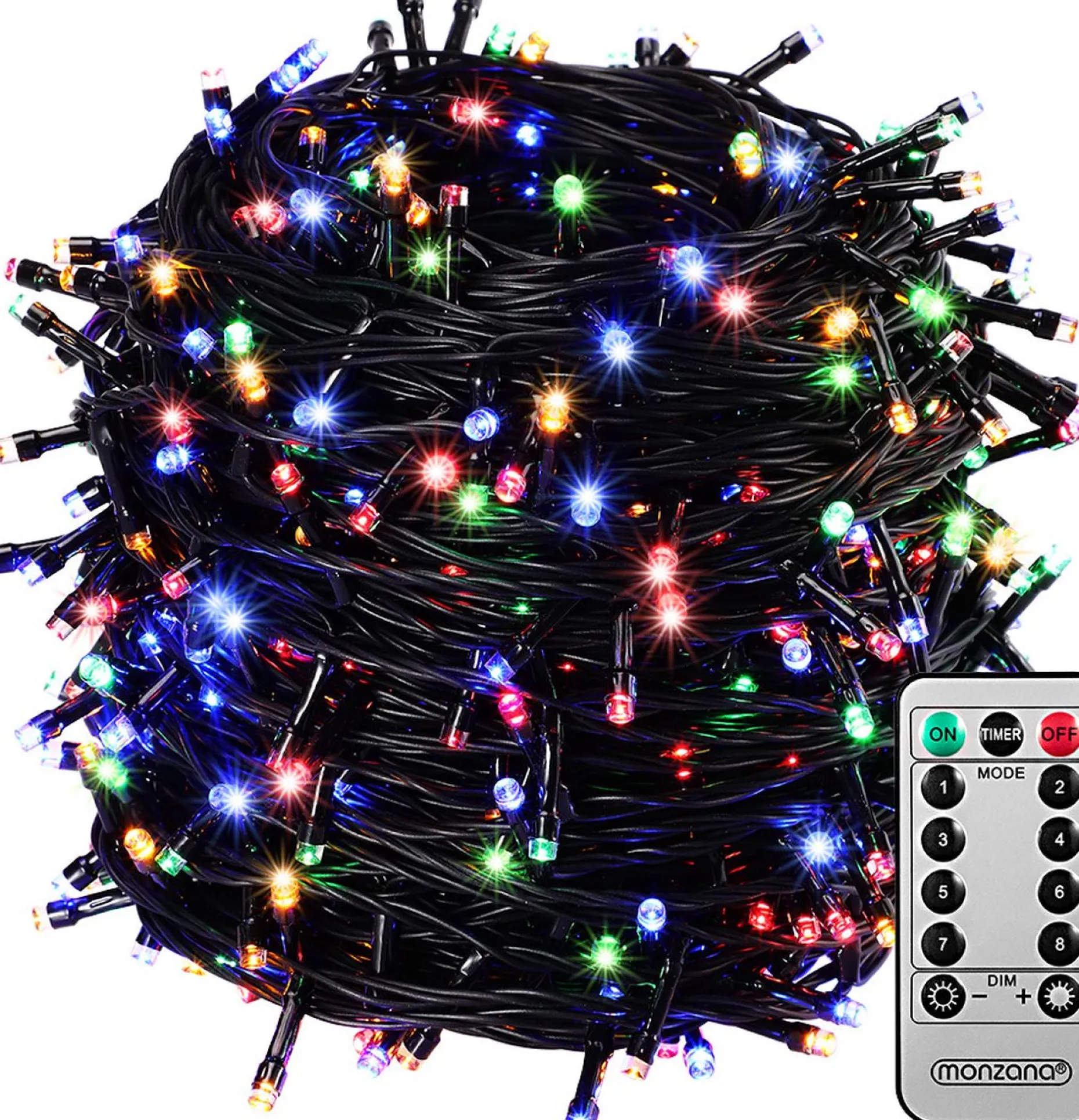 Monzana Kerstlichtsnoeren^ Lichtsnoer 200 Leds – Afstandsbediening Timer – Multicolor