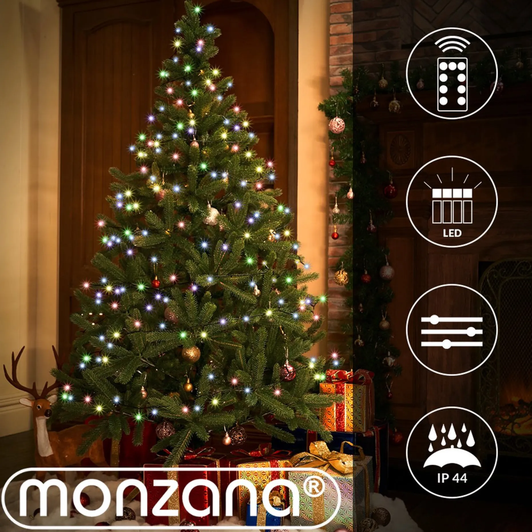 Monzana Kerstlichtsnoeren^ Lichtsnoer 200 Leds – Afstandsbediening Timer – Multicolor