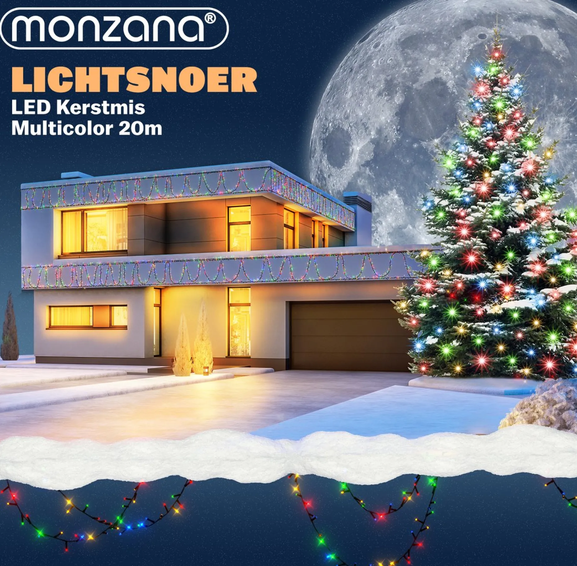 Monzana Kerstlichtsnoeren^ Lichtsnoer 200 Leds – Afstandsbediening Timer – Multicolor