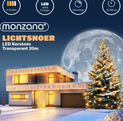 Monzana Kerstlichtsnoeren^ Lichtsnoer 200 Leds – Afstandsbediening Timer – Warm Wit