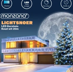 Monzana Kerstlichtsnoeren^ Lichtsnoer 200 Leds – Afstandsbediening Timer – Koud Wit