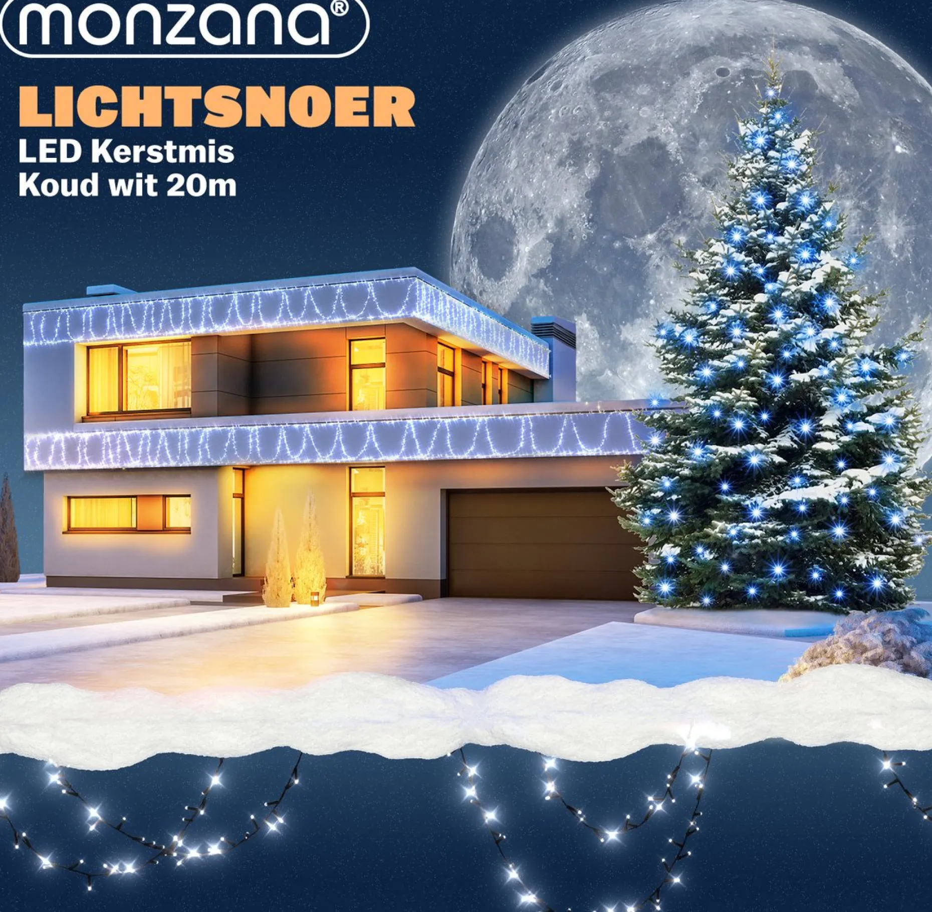 Monzana Kerstlichtsnoeren^ Lichtsnoer 200 Leds – Afstandsbediening Timer – Koud Wit