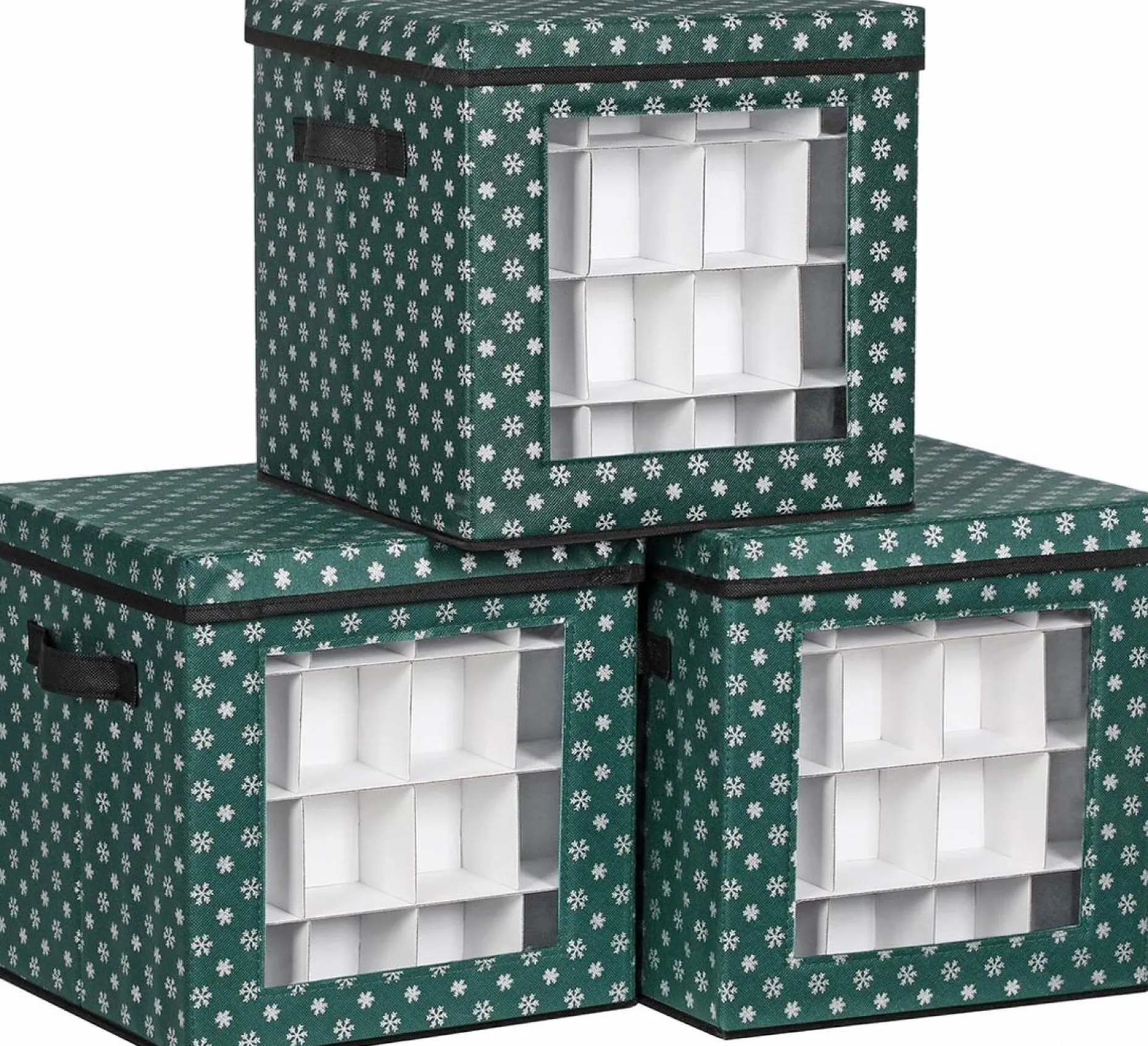 Unbranded Kerstspullen Opbergers^Opbergdozen Celeste - Set Van 3 - Opvouwbare Dozen - Voor Kerstversiering - Elk 64 Kleine Vakken - Flexibele Verdelers - 30,5X30,5X30,5Cm - Blauw