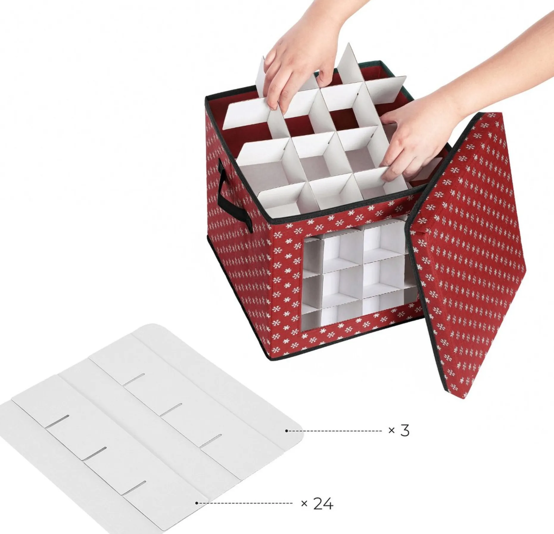 Unbranded Kerstspullen Opbergers^Opbergdozen Levi - Set Van 3 - Opvouwbare Dozen - Voor Kerstversiering - Elk 64 Kleine Vakken - Flexibele Verdelers - 30,5X30,5X30,5Cm - Rood