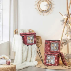 Unbranded Kerstspullen Opbergers^Opbergdozen Levi - Set Van 3 - Opvouwbare Dozen - Voor Kerstversiering - Elk 64 Kleine Vakken - Flexibele Verdelers - 30,5X30,5X30,5Cm - Rood