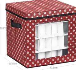 Unbranded Kerstspullen Opbergers^Opbergdozen Levi - Set Van 3 - Opvouwbare Dozen - Voor Kerstversiering - Elk 64 Kleine Vakken - Flexibele Verdelers - 30,5X30,5X30,5Cm - Rood