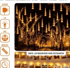Polo Norte Lichtgordijnen^Pn - Led Verlichting Meteor Vallende Regen - 8 Buizen 30Cm - Warm Wit - Gratis Led Foto Knijpers