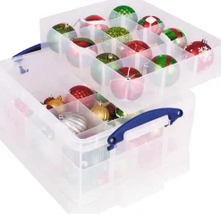 Really Useful Box Kerstspullen Opbergers^ Opbergdoos 21 L, Met 2 Inzetbakjes, Transparant