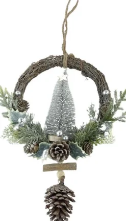 WDMT Rotan Kerstkrans - White Berry | O 39 Cm | Decoratieve Kerstkans Gemaakt Uit Rotan En Dennenappels Met Kerstboom | Wit Sale