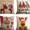 * Set Van 4 - Kerst Kussensloop - Katoen En Linnen Materiaal - Decoratieve Print - Kerstboom, Kerst Herten, Kerstman Motief - Sofa Kussenhoes - 45Cm X 45Cm Shop