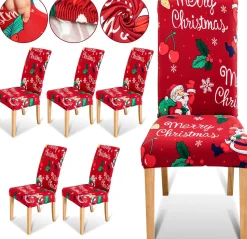 Merkloos Kerstpakketten^Set Van 6-Kerst Stoelhoezen, Stoelhoes Feestelijke Cover Decoratie Beschermer Stoelhoes Party Restaurant Stoelhoes