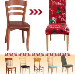 Merkloos Kerstpakketten^Set Van 6-Kerst Stoelhoezen, Stoelhoes Feestelijke Cover Decoratie Beschermer Stoelhoes Party Restaurant Stoelhoes