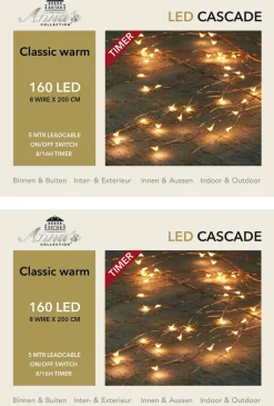 Anna's Collection Kerstlichtsnoeren^Set Van 2X Stuks Cascade Draadverlichting Lichtsnoer Met 160 Lampjes Warm Wit Met 8 Lichtdraden - Lichtsnoeren - Kerstverlichting