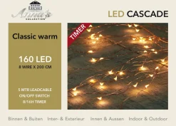 Anna's Collection Kerstlichtsnoeren^Set Van 2X Stuks Cascade Draadverlichting Lichtsnoer Met 160 Lampjes Warm Wit Met 8 Lichtdraden - Lichtsnoeren - Kerstverlichting