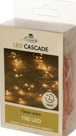 Anna's Collection Kerstlichtsnoeren^Set Van 2X Stuks Cascade Draadverlichting Lichtsnoer Met 100 Lampjes Warm Wit Met 10 Lichtdraden - Kerstverlichting