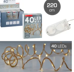 Anna's Collection Kerstlichtsnoeren^Set Van 2X Stuks Touwverlichting Jute Op Batterijen Met 40 Lampjes Warm Wit 220 Cm - Kerstverlichting Lichtsnoeren Kerstversiering