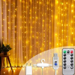 Shutterlight® Lichtgordijnen^Shutterlight 3X3 Meter Lichtgordijn 300 Led - Kerstverlichting Led Voor Binnen En Buiten - Warm Wit - Ip68 Waterdicht - 8 Standen - Met Adapter & Afstandsbediening