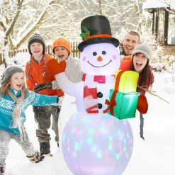 Merkloos Verlichte Kerstfiguren^Sneeuwpop 1,5 Meter Hoog Voor Binnen En Buiten Met Leuke Roterende Led Verlichting