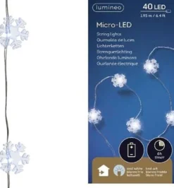 Lumineo Kerstlichtsnoeren^Sneeuwvlokken Lichtsnoeren Met Timer 40 Lampjes Wit Op Batterij - Sneeuwvlok Verlichting - Kerstlampjes/Kerstlichtjes
