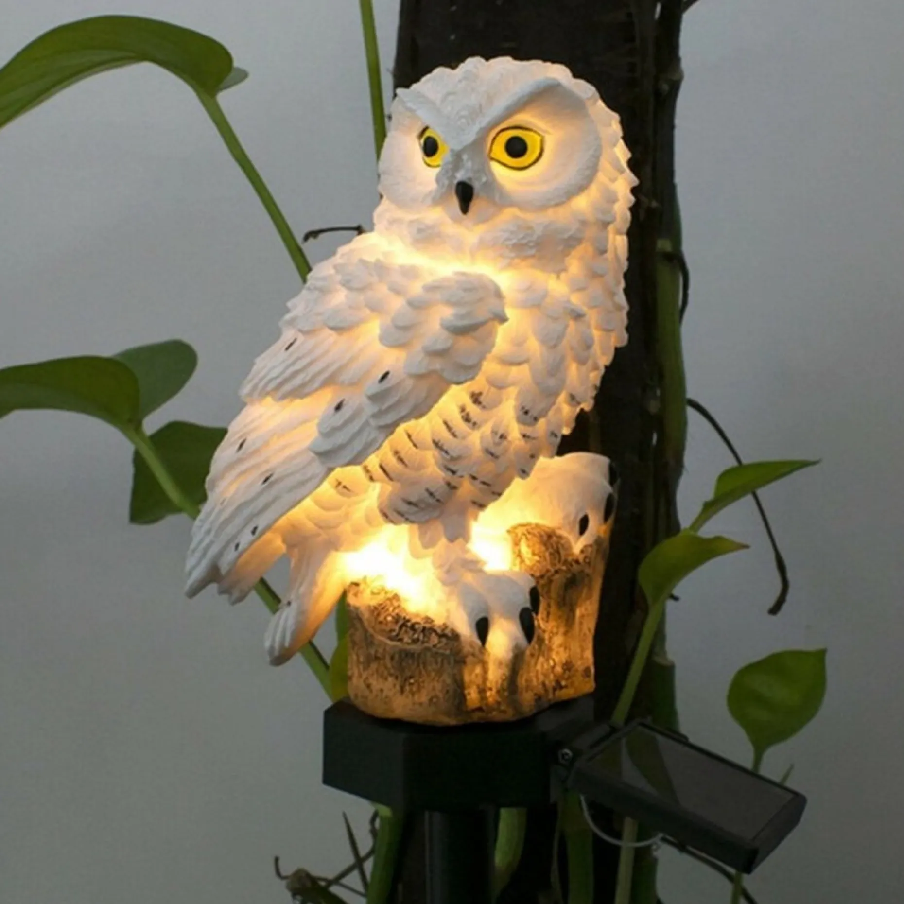 ABC-Led Verlichte Kerstfiguren^Solar Led Uiltje Wit - Neutraal Wit - Met Schemersensor En Prikpen