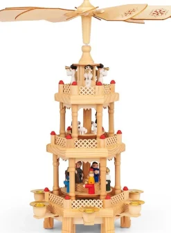 Monzana Verlichte Kerstfiguren^Spielwerk Kerst Piramide 3 Verdiepingen - Echt Hout - 35X20X20Cm