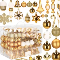 springos Kerstballen | Kerstversiering | Onbreekbaar | 153 Stuks | Goud/Wit Fashion