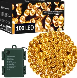 springos Kerstlichtsnoeren^ Kerstverlichting | 10,5 M | Batterij | 100 Led | Warm Wit