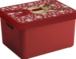 Sunware Kerstspullen Opbergers^ Kerstversiering Opbergboxen - Set 2X Stuks - 44 X 34 X 24 Cm - Rendieren Print Deksel