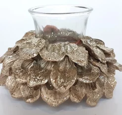 Merkloos Tafelstuk Rond Met Theelichthouder - Champagne / Zilver / Creme - 12 X 12 X 6 Cm Hoog Store