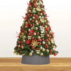 The Living Store Kerstboomstandaarden^ Kerstboomkraag - Kunststof 48 Cm Bovenkant / 54 Cm Onderkant - Rattan-Look - Montage Vereist