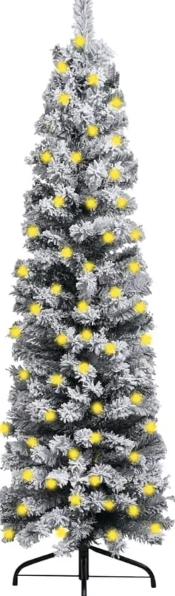 The Living Store Decoratieve Kerstbomen^ Kerstboom Met Led's En Sneeuwvlokken Smal 210 Cm Pvc Groen - Decoratieve Kerstboom