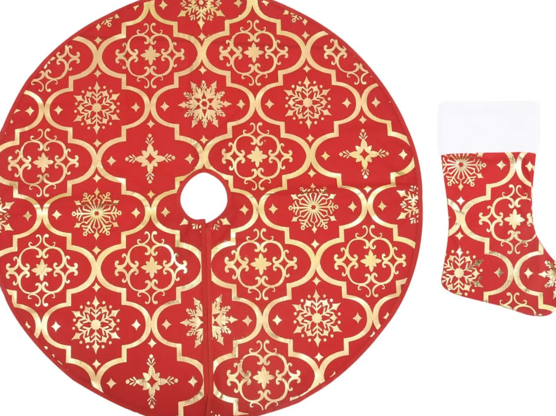 The Living Store Kerstboomstandaarden^ Kerstboomrok 122 Cm - Met Sneeuwpatroon - Inclusief Kerstsok Rood