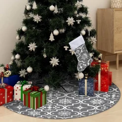 The Living Store Kerstboomstandaarden^ Kerstboomrok Sneeuw 122 Cm - Inclusief Kerstsok (100% Polyester) Grijs