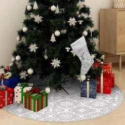 The Living Store Kerstboomstandaarden^ Kerstboomrok Luxe 122 Cm - Stof - Sneeuwpatroon - Inclusief Kerstsok Wit