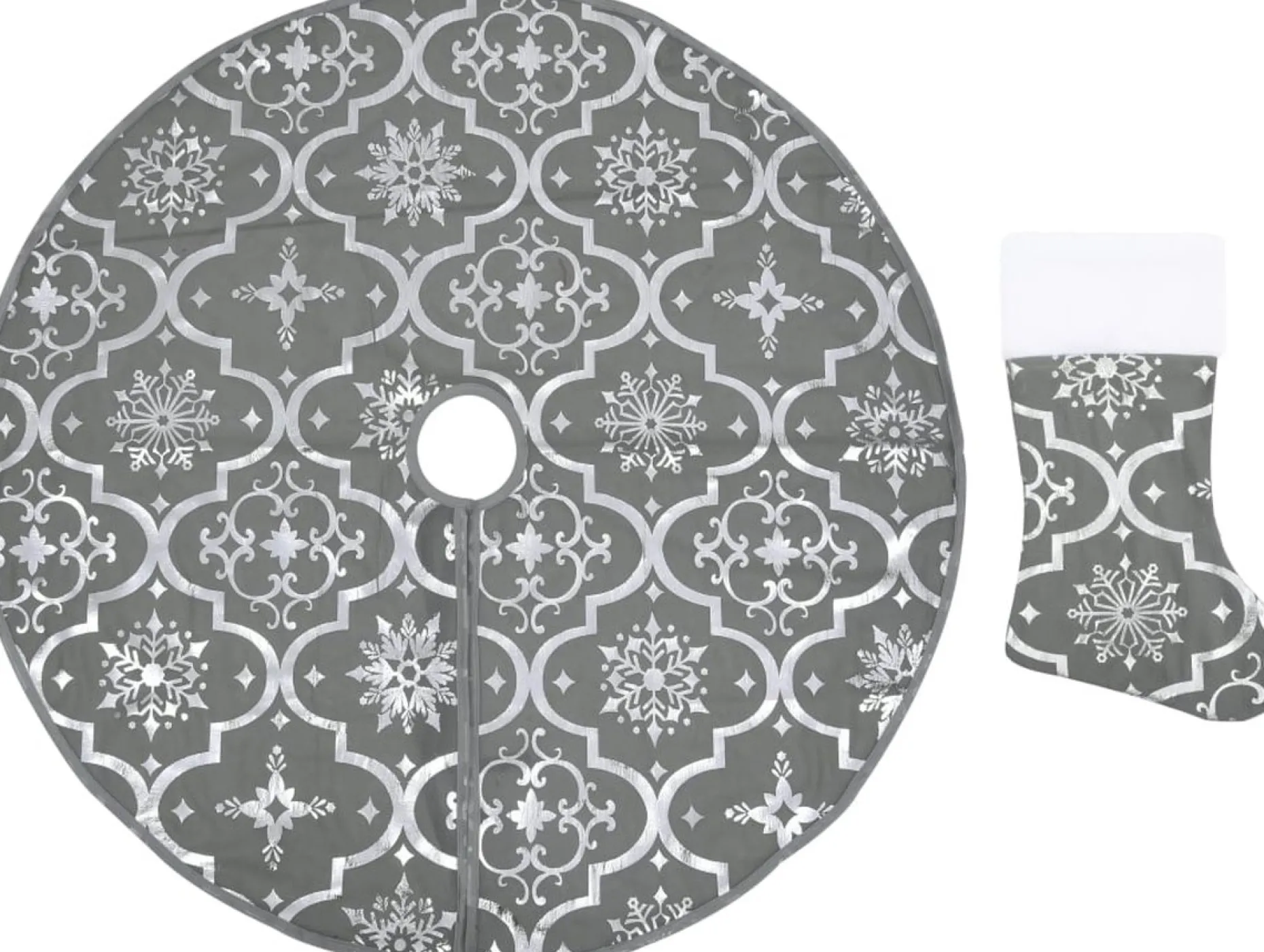 The Living Store Kerstboomstandaarden^ Kerstboomrok 90 Cm - Sneeuwpatroon - Inclusief Kerstsok Grijs