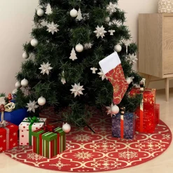 The Living Store Kerstboomstandaarden^ Kerstboomrok 90 Cm - Met Sneeuwpatroon - Inclusief Kerstsok Rood