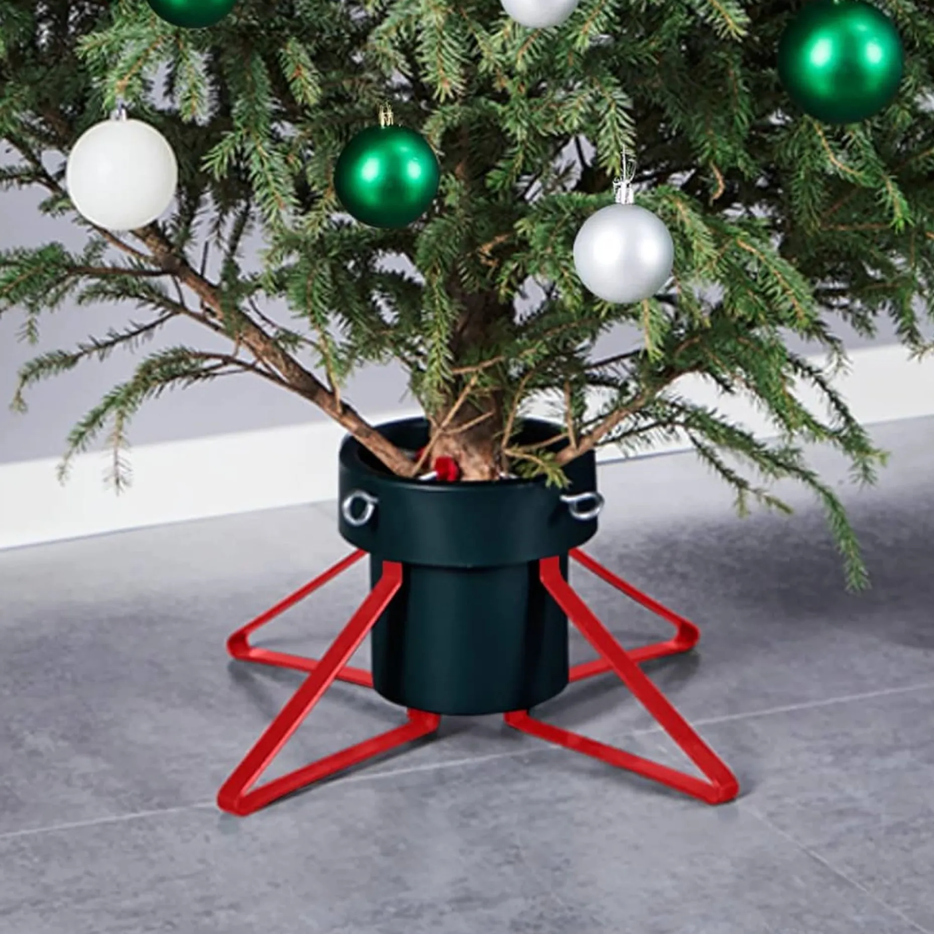 The Living Store Kerstboomstandaarden^ Kerstboomstandaard - Metalen Frame - Waterreservoir - Geschikt Voor Echte Boom - 46X46X19 Cm /Rood -