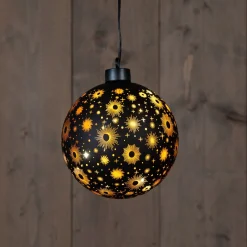 Anna's Collection Verlichte Kerstfiguren^Verlichte Kerstballen - Set 2X St - Zwart Kosmos - D12 En D15 Cm - Warm Wit