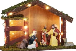 Merkloos Verlichte Kerststal Met Kerststal Beeldjes 30 X 10 X 20 Cm - Kerststalletjes/Kerststallen Met Licht/Verlichting Fashion