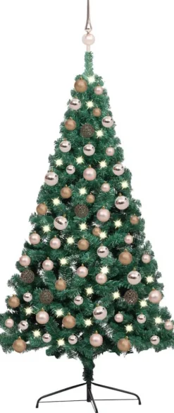 VidaLife Kunstkerstbomen^ Kunstkerstboom Met Led's En Kerstballen Half 120 Cm Groen