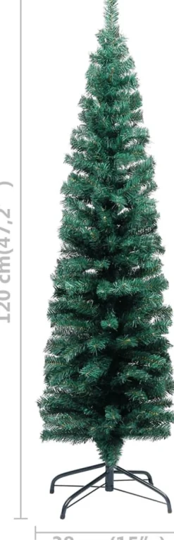 VidaLife Kunstkerstbomen^ Kunstkerstboom Met Led's En Kerstballen Smal 120 Cm Groen