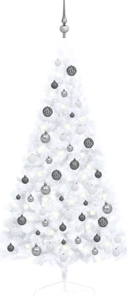 VidaLife Kunstkerstbomen^ Kunstkerstboom Met Led's En Kerstballen Half 150 Cm Wit